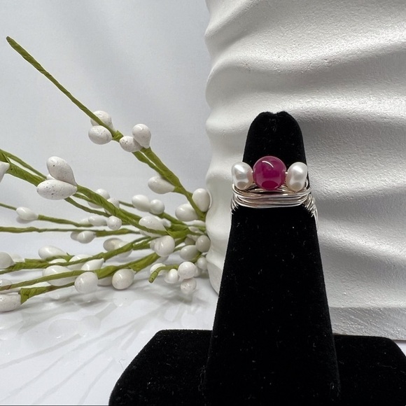 GENUINE Ruby & Freshwater Pearl Sterling Silver Ring